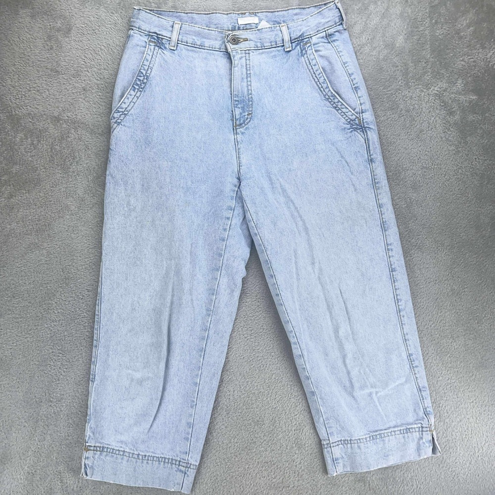 Liz Claiborne Vintage Crop Wide Jeans High Waist Light Wash Denim‎ Size 8 Petite